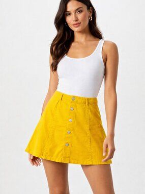 Celebrity Pink Yellow Button Front A-Line Mini Skirt Size 3/26